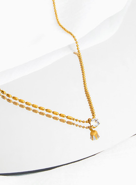 钛钢单钻项链女轻奢法式小众锆石