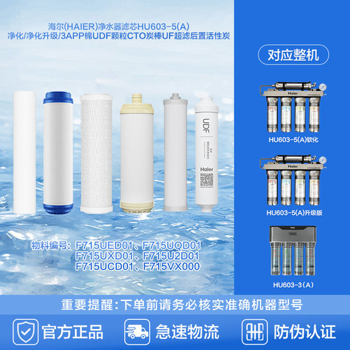 海尔滤芯HU603-5(A)净化/净化升级/3APP棉UDF颗粒CTO炭棒UF超滤
