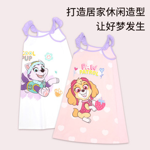 正版汪汪队天天女童睡裙A类纯棉吊带款中小儿童夏季新款柔软睡衣