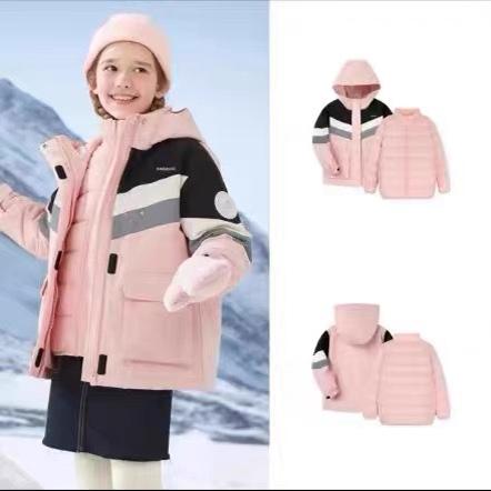 童年不同样童装羽绒服外套加厚可拆卸冬装冲锋三合一女童连帽上衣