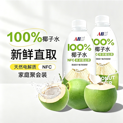 ABD100%椰子水1kg*2瓶装年货零食