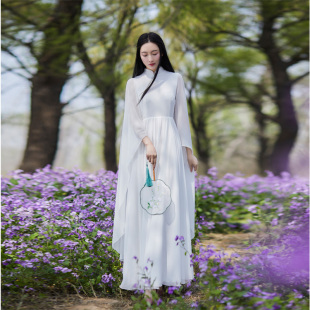 雪纺演出服茶服 禅服女士禅意拍照连衣裙女夏新款 汉元 素中国风女装