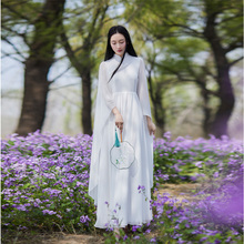 禅服女仙气国风茶服女禅意连衣裙女秋雪纺女装 女 收腰长裙茶艺服装