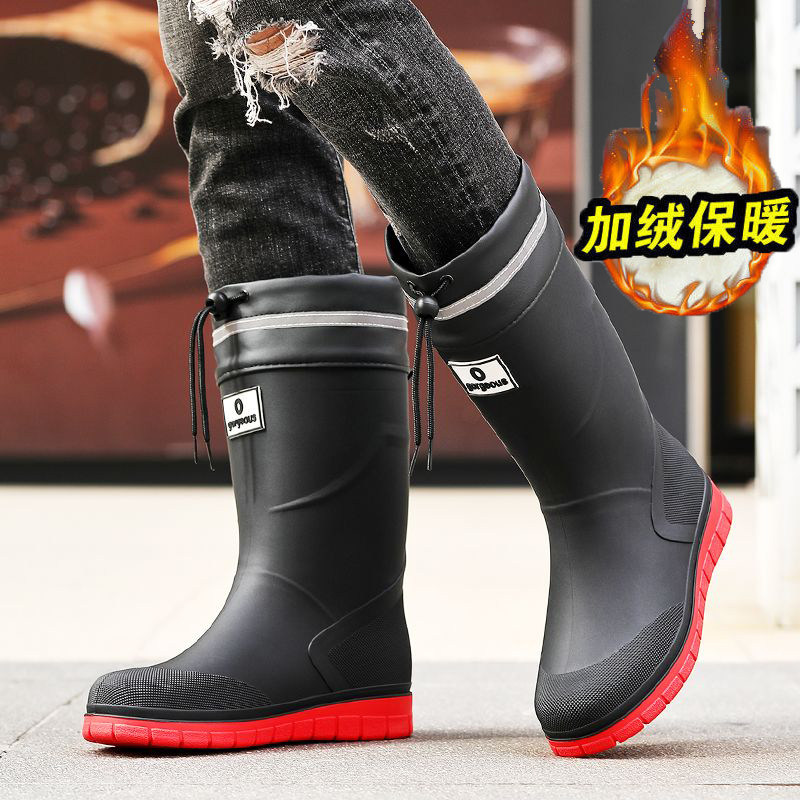 加绒保暖中筒防水防滑男雨鞋