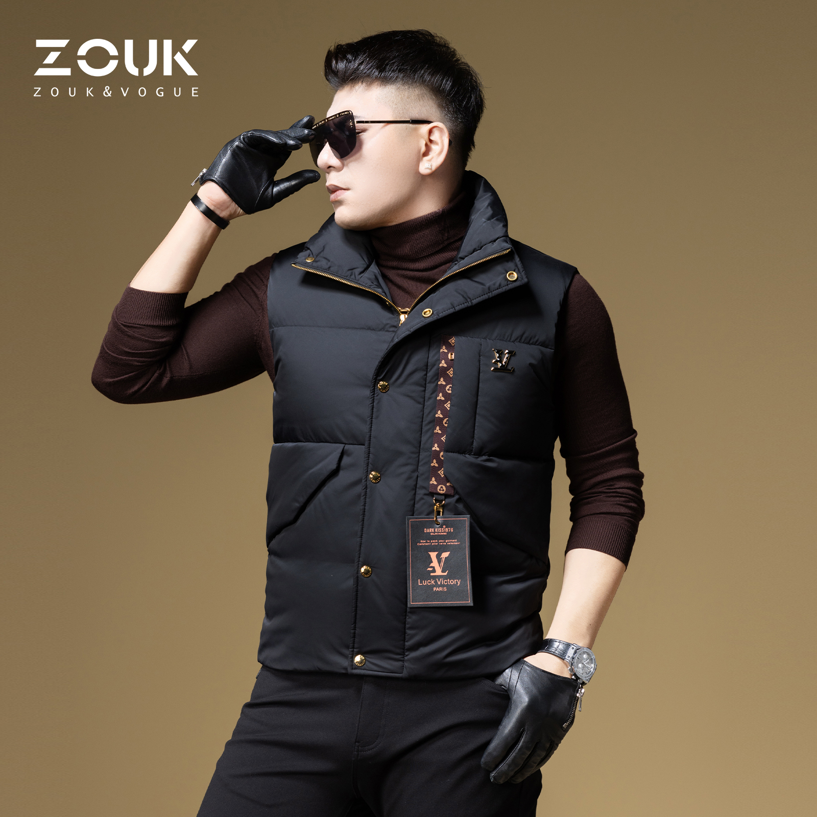 ZOUK男士羽绒马甲潮流口袋装饰设计感冬季外套羽绒服男2024新款