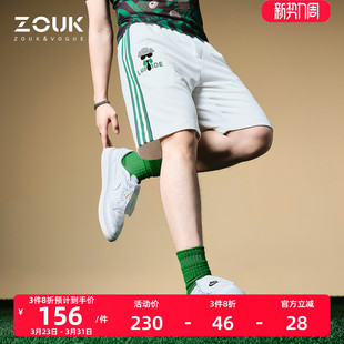 运动裤 五分裤 子2022新款 男潮牌ins爆款 卡通印花条纹短裤 ZOUK男士