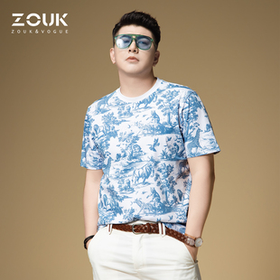 ZOUK动物印花潮牌短袖男款2026新款高端丝光棉t恤男刺绣上衣夏季