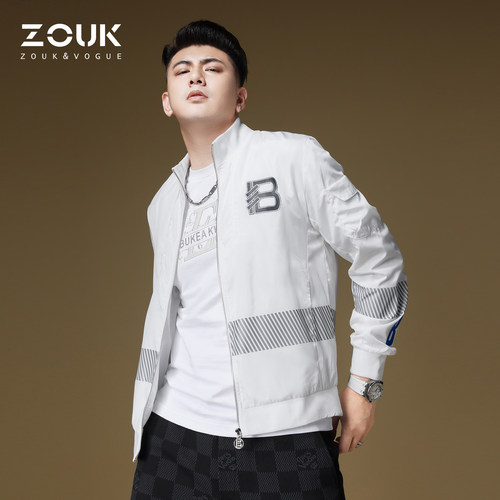 zouk春季潮牌字母印花立领夹克