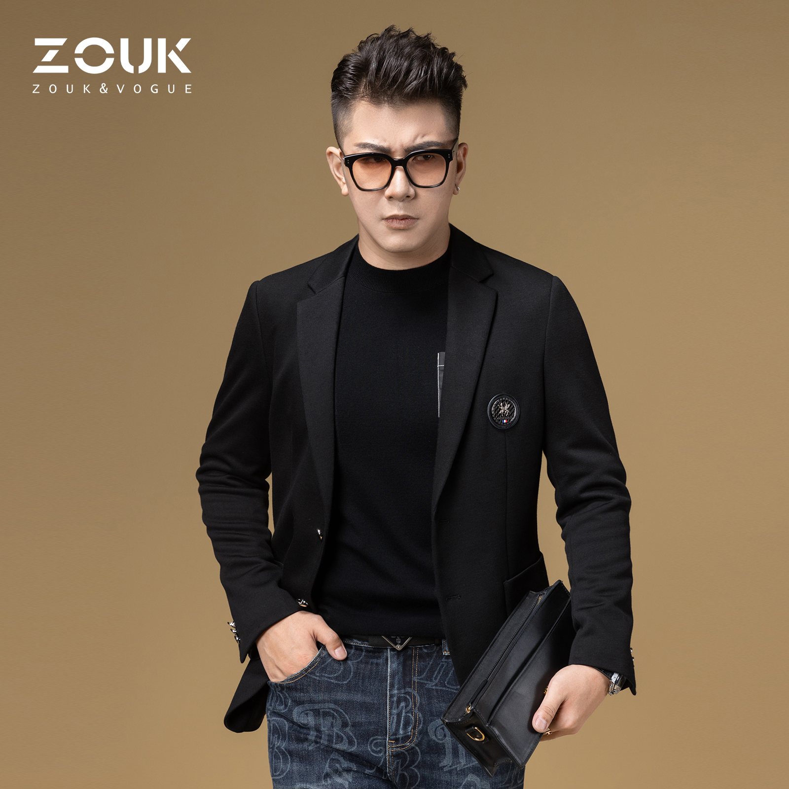 zouk酷潮蜘蛛金属质感胸标西服