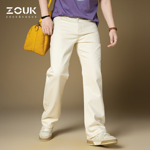 ZOUK美式休闲裤子男款2026新款宽松直筒男士牛仔裤白色夏季薄款潮