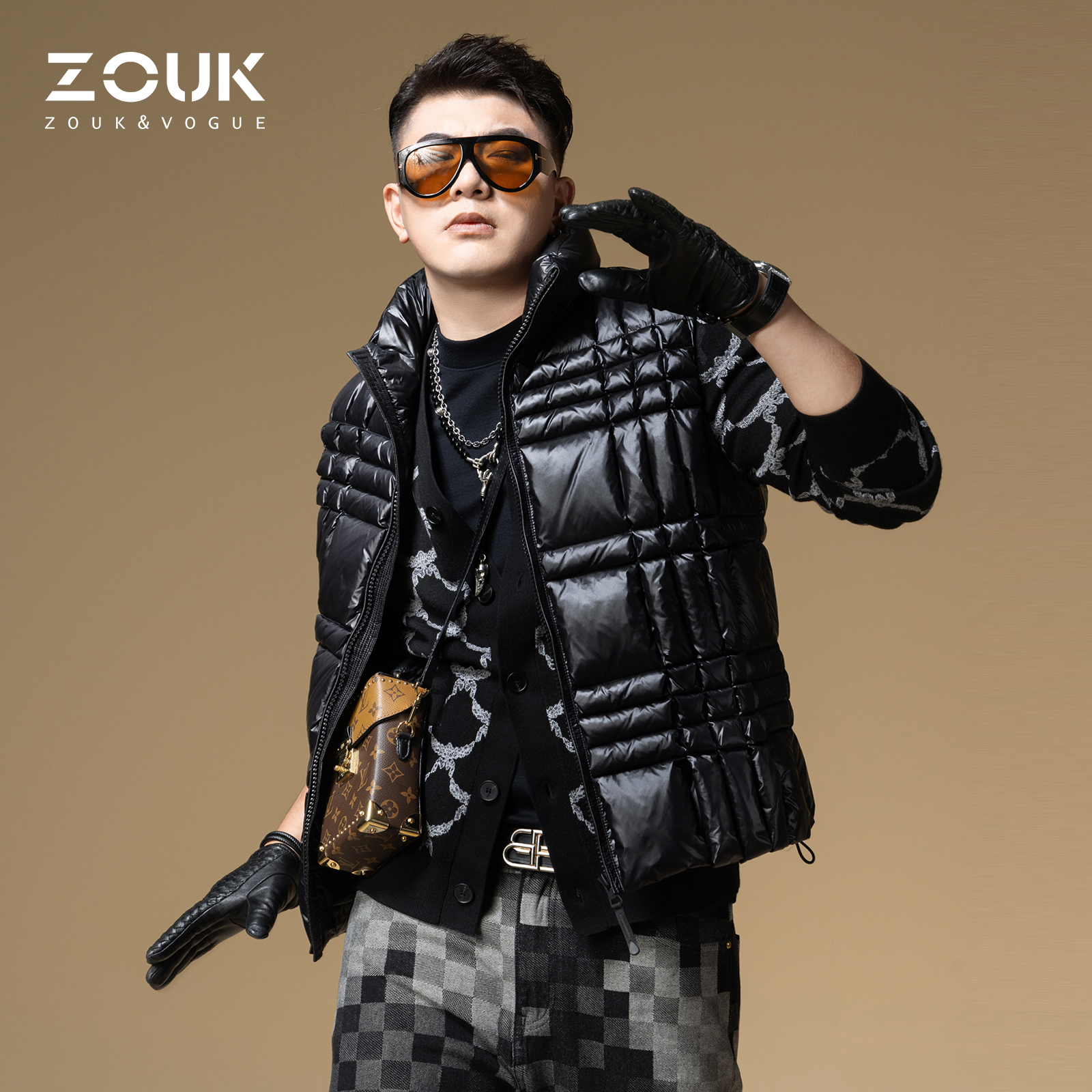 ZOUK潮牌格子绗缝羽绒马甲90白鸭绒羽绒服男款冬季高级感2025新款