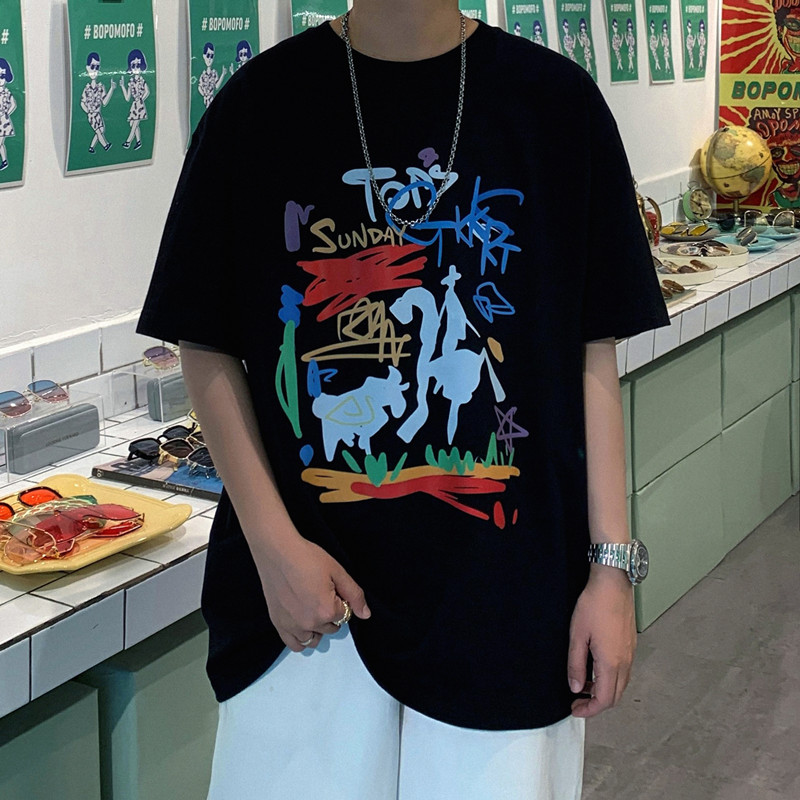 2021 spring and summer student couple big print sports short sleeve letter T-shirt