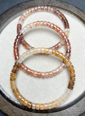 天然红胶花盘珠手链 女款单圈百搭春天渐变水晶手串饰品礼物