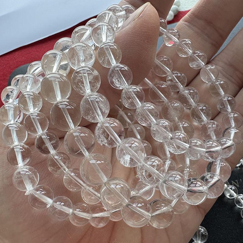 特价清库 天然白水晶手链带冰杂裂
