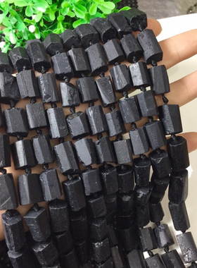 天然黑碧玺不规则圆柱管珠黑色原矿石吊坠挂件diy手工饰品配件