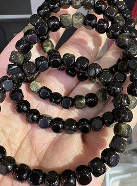 天然金曜石方糖手链男女款单圈圆切金耀石水手串串珠饰品礼物