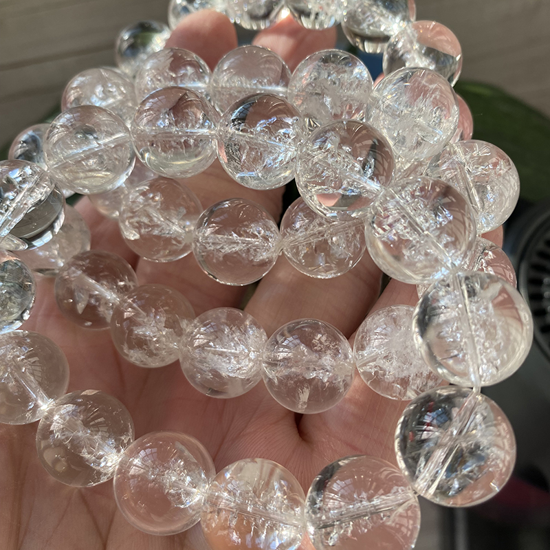 天然透体彩虹焦花白水晶手链