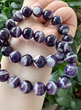 天然梦幻紫水晶手链女单圈薰衣草色紫晶手串转运珠民族风时尚饰品