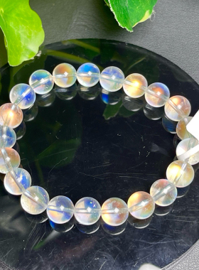 马岛料幻彩月光石玻璃体手链女收藏级冰种月亮石彩虹光月光石手串