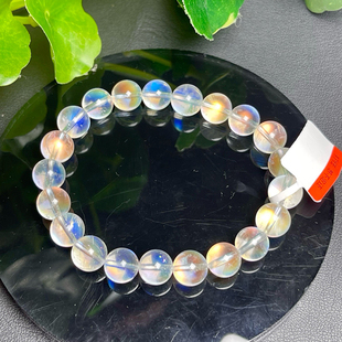 马岛料幻彩月光石玻璃体手链女收藏级冰种月亮石彩虹光月光石手串