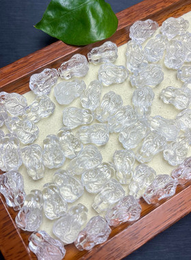 天然白水晶白菜吊坠 百财水晶隔珠配饰品串珠DIY散珠雕刻配件通孔