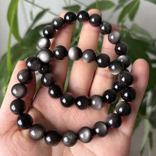特价精品双眼天然银曜石手链男女黑曜石手串本命年饰品礼物10mm
