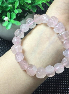 老库存天然白粉水晶小猪手链 男女款水晶雕刻手串饰品礼物带裂