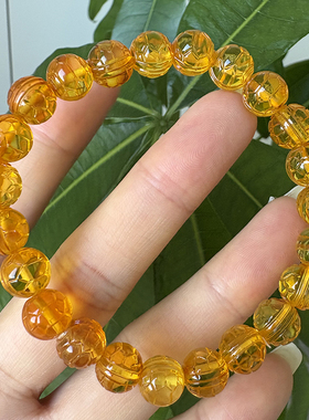 天然金珀雕刻富甲手串带证书