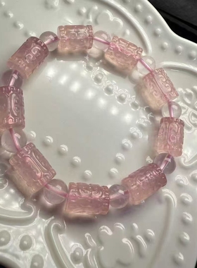 木与海天然粉晶回纹佛珠手链