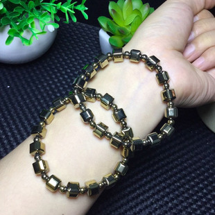 黄铁矿方糖手链女黑胆石方块单圈小手串简约时尚情侣水晶饰品