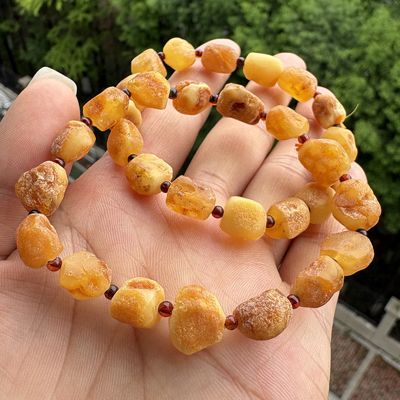 保真天然蜜蜡原石手链女款琥珀文玩手串不规则支持复检
