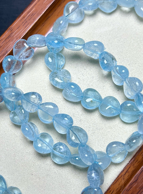 天然蓝托帕石爱心手链 女款单圈心形蓝水晶手串饰品礼物带黑黄