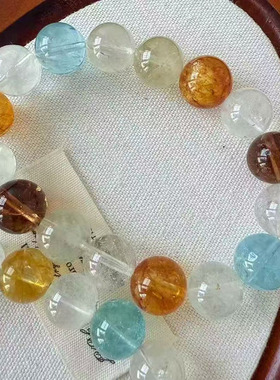 天然彩托帕石手链 女款单圈托帕石水晶手串时尚甜美饰品生日礼物