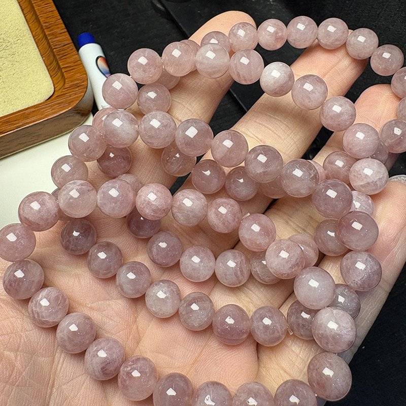 天然紫马粉手串女单圈粉水晶甜美白粉芙蓉石水晶饰品礼物带棉