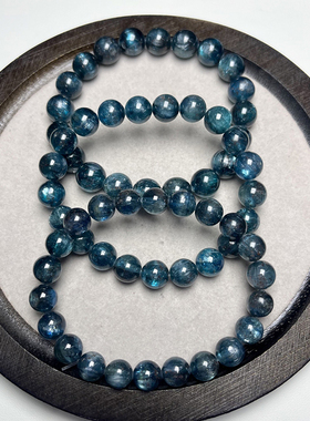 高货 天然血滴蓝晶石手链女款拉丝黑青水晶圆珠手串饰品礼物