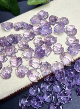 天然紫水晶大头狐狸雕刻通孔配件DIY手链钥匙扣包挂水晶饰品配饰