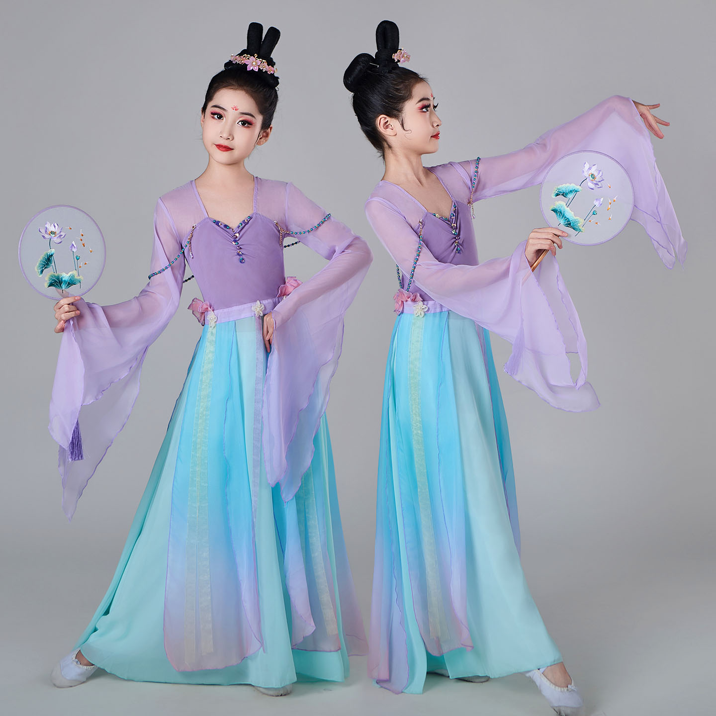 儿童古典舞演出服装女童飘逸长款纱衣裙裤练功服汉唐中国舞蹈服装