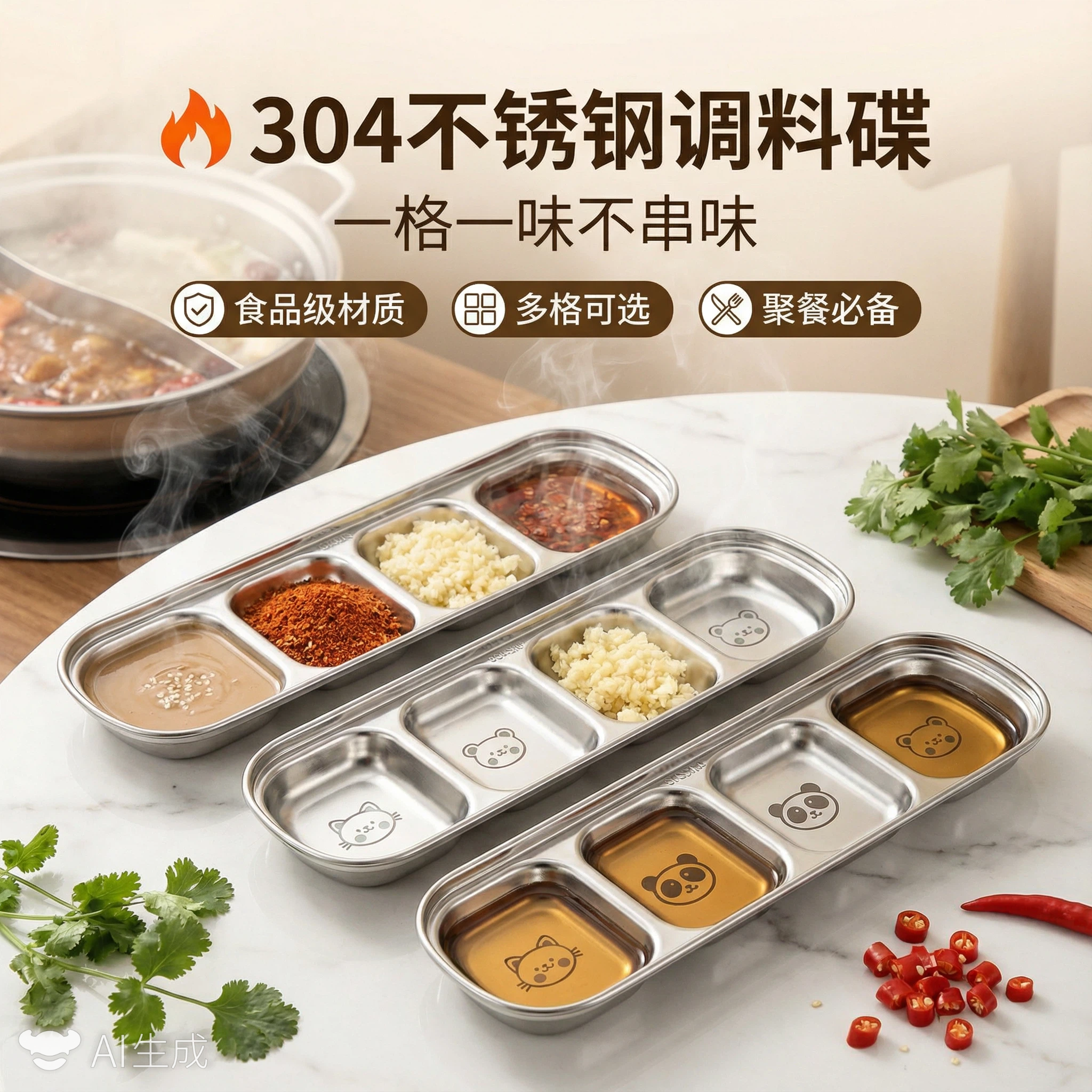 304不锈钢烤肉蘸料碟子儿童辅食分格盘烧烤火锅调味料酱油醋盘子,餐饮具,碟,淘宝优惠券,粉丝福利购,淘宝优惠卷