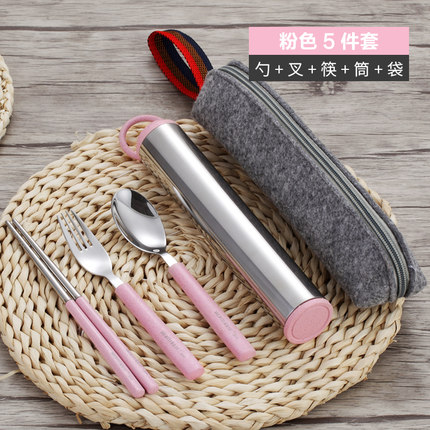 创意小麦秸秆不锈钢便携餐具套装三件套勺子筷子叉子学生筷子盒