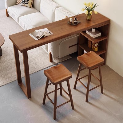 实木高脚吧台桌椅组合家用客厅隔断多功能储物靠墙长条桌现代简约