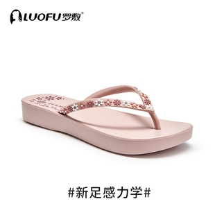 罗敷LUOFU新款人字拖女夏外穿防滑度假海边小碎花文艺夹趾凉拖