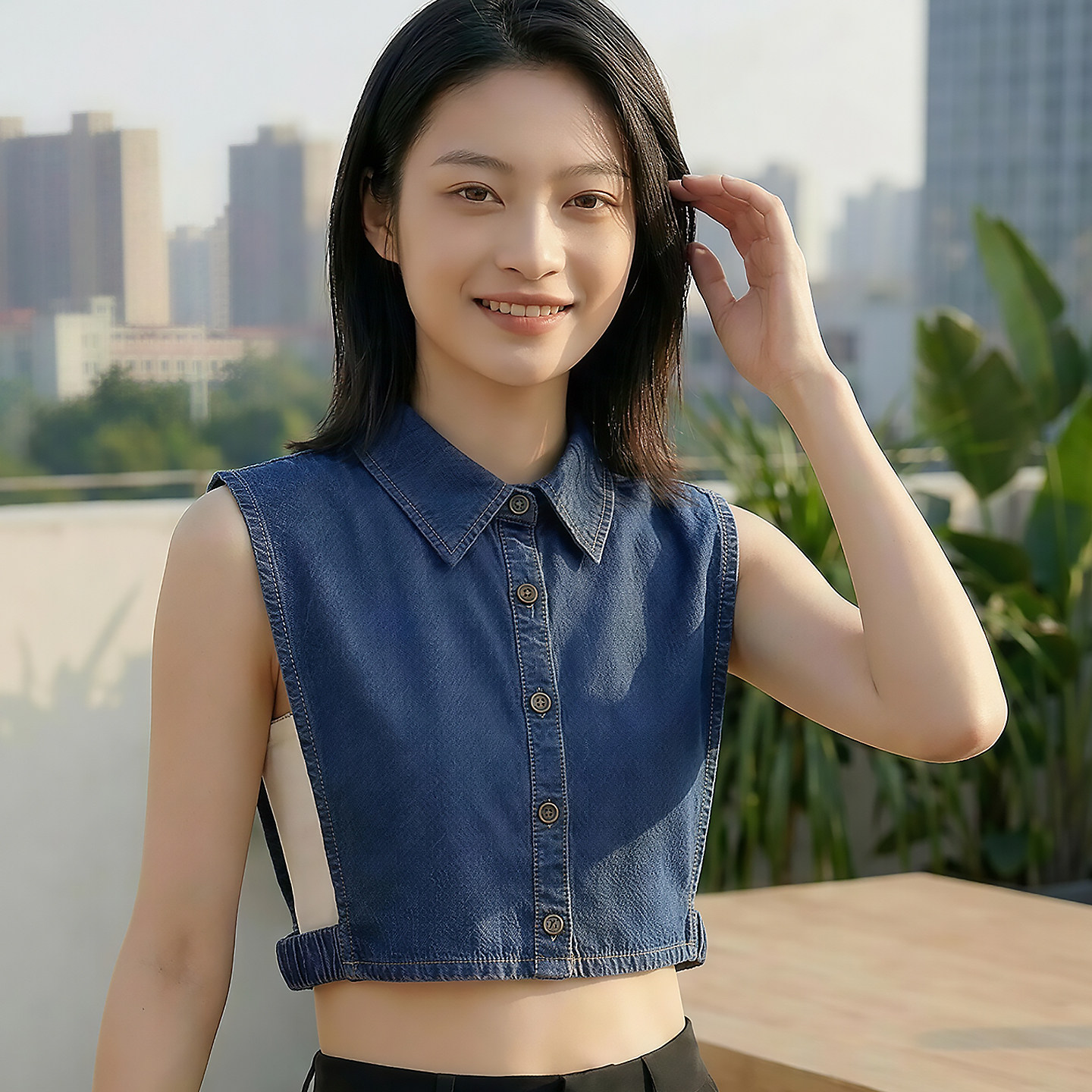 新款假领子女百搭春秋冬季复古加大牛仔尖圆衬衫节约领衬衣打底衫