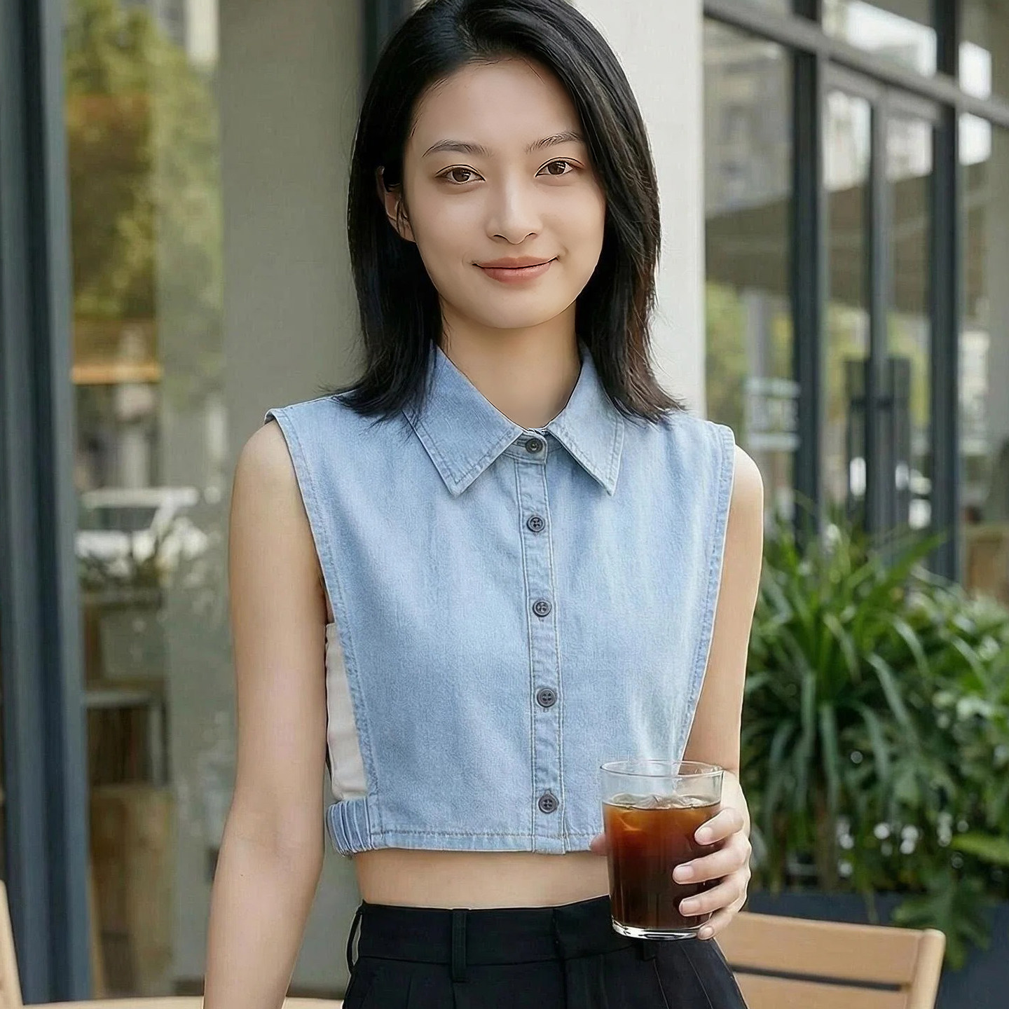春秋冬假领子女士百搭加大款衬衫领棉装饰牛仔尖圆领搭配卫衣毛衣