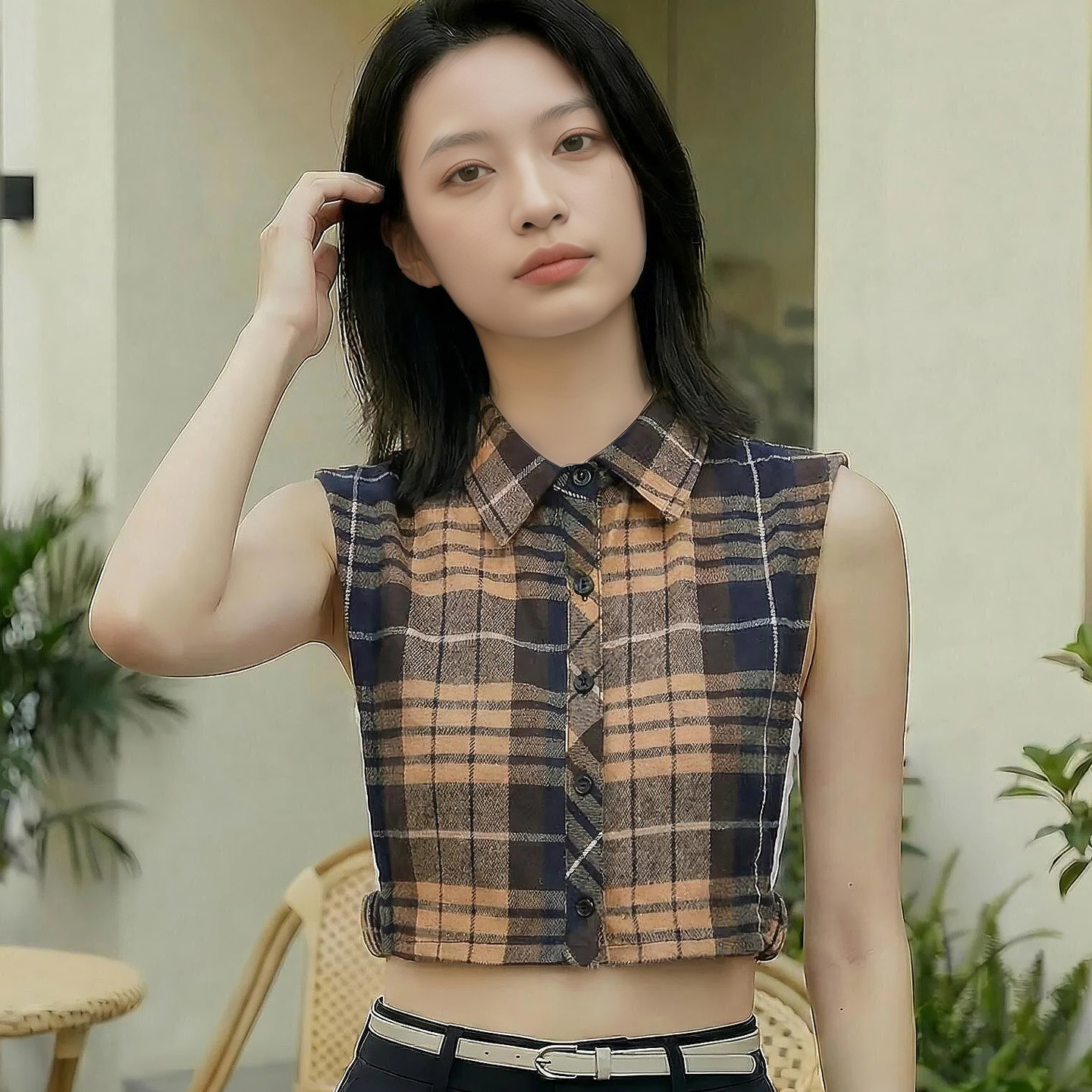 春秋冬新款磨毛格子假领子女士多功能百搭假领衬衣领装饰衬衫领子