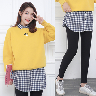 秋冬卫衣叠穿内搭打底磨毛蓝格子女半身裙搭配毛衣假下摆遮胯屁帘