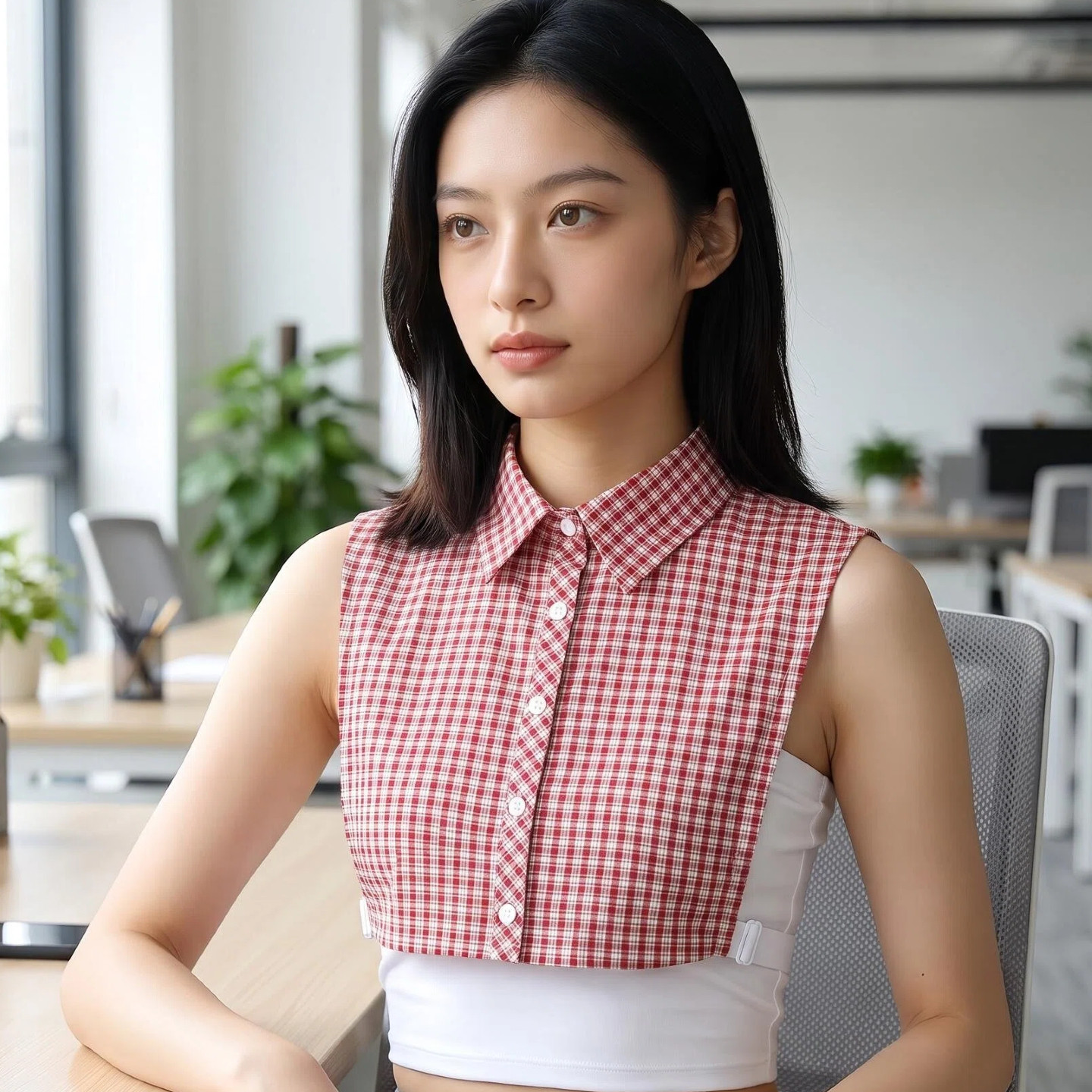 新款韩版春秋冬季红色格子假领子衬衫领百搭装饰搭配毛衣女假衣领