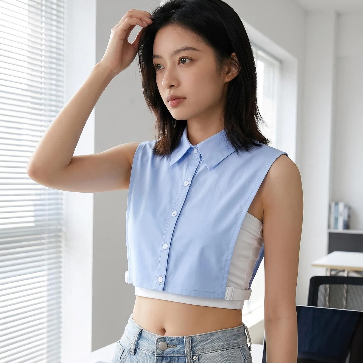 春秋冬季韩版蓝色白色尖领假领子女士全棉装饰领百搭职业假衬衫领