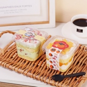 提拉米苏盒子方形千层慕斯水果奶油蛋糕透明打包杯一次性甜品罐子