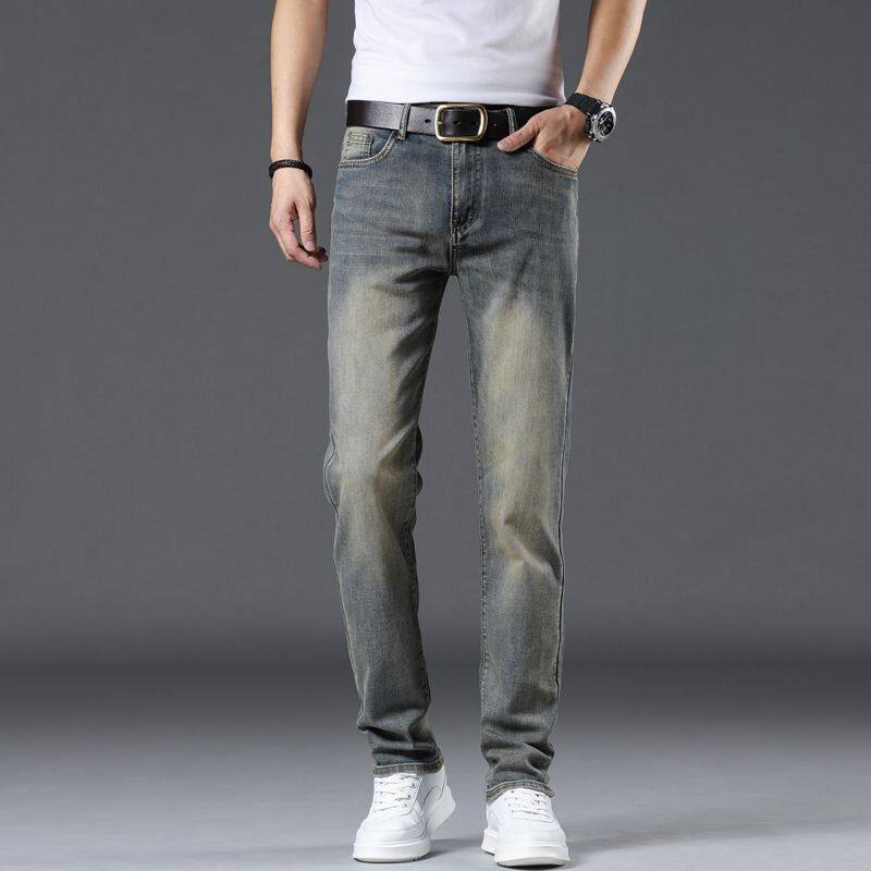 春秋季牛仔裤男士2026新款修身小脚男裤潮流休闲春装百搭直筒长裤