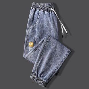 宽松束脚大码 男裤 秋冬款 复古潮牌牛仔裤 裤 秋季 松紧腰工装 子男 男士